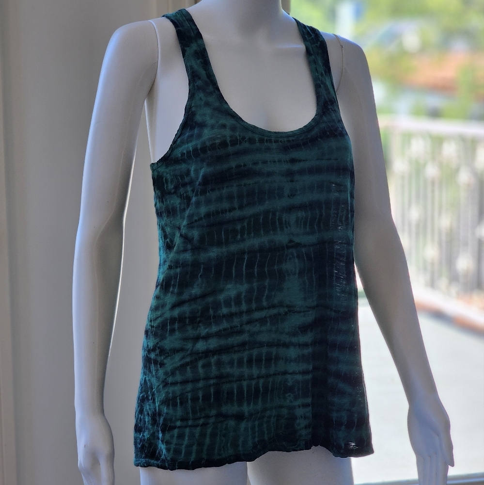 Proenza Schouler Racerback Tank Top Medium Deep Green Black Tie Dye